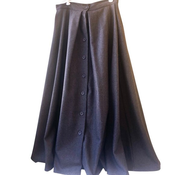 Brown 100% Wool Maxi Long Skirt Button Down Front Vintage 80's USA Womens 14 - Picture 5 of 15